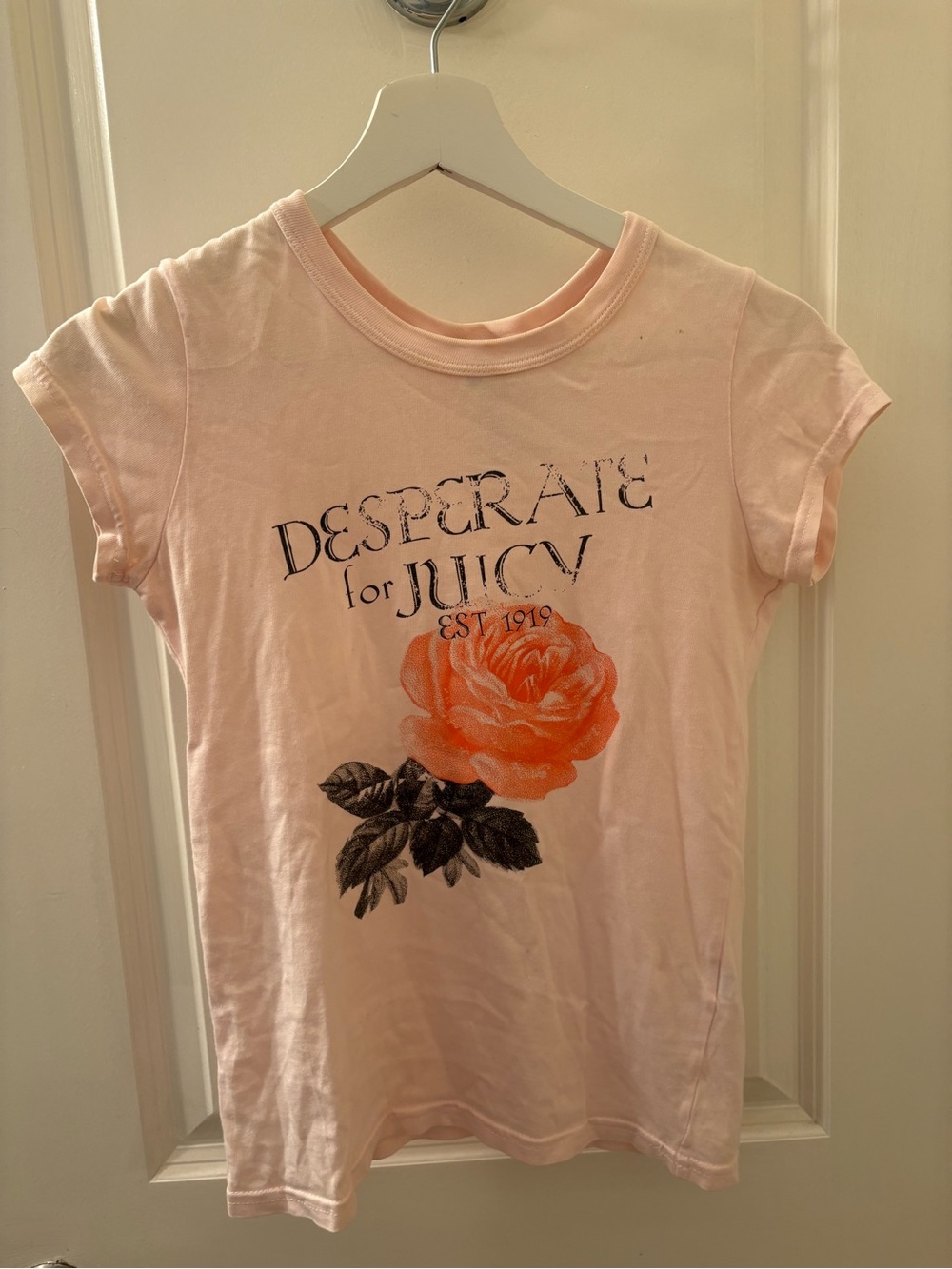 Juicy Couture Light Pink Tee with Orange Rose Graphic